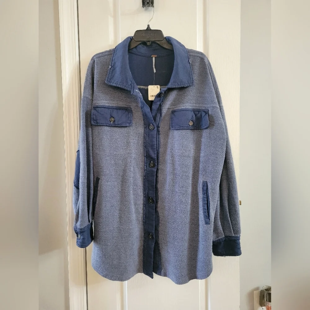 NWT Free People Women's Ruby Oversized Jacket Oceana Blue Size Large Shacket
